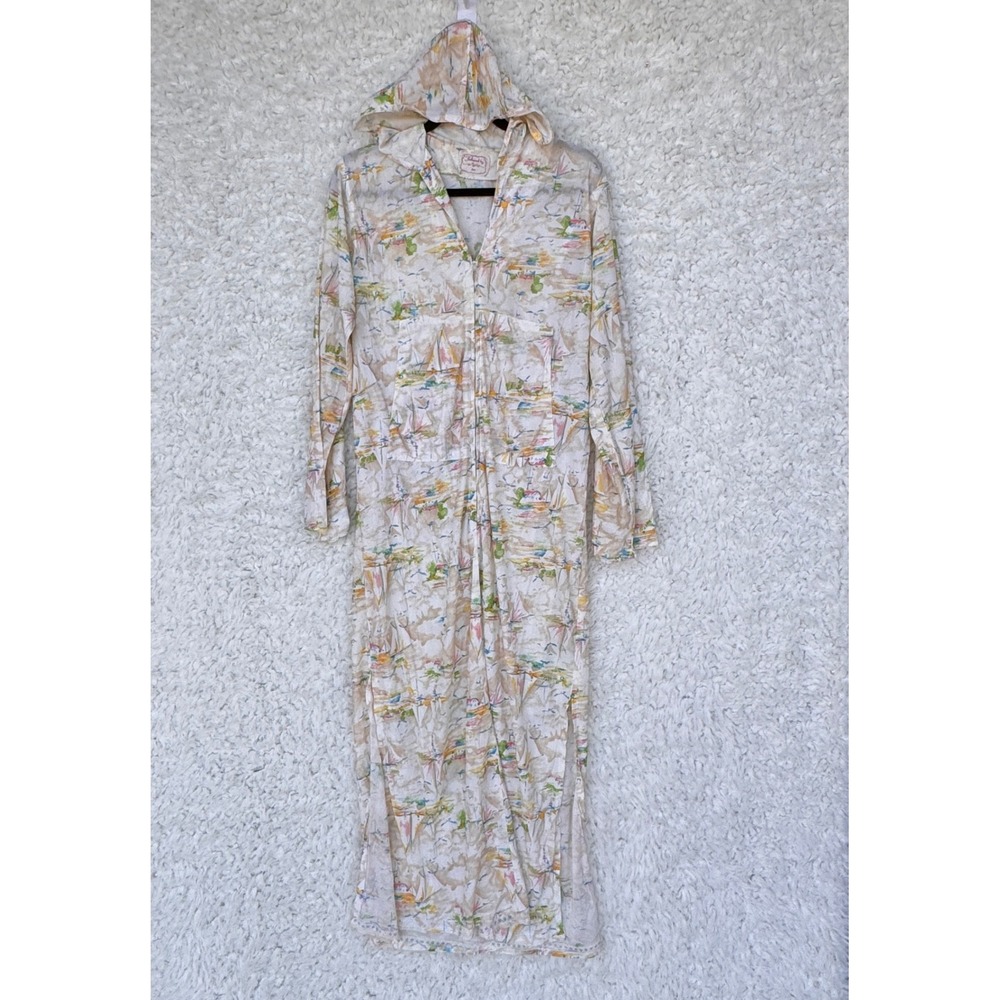 VTG Fashioned by Joni Hooded Maxi Dress 1970's Sailboat Print Long Sleeve Small